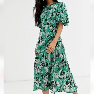 ASOS DESIGN ruched dress with puff sleeve in floral print